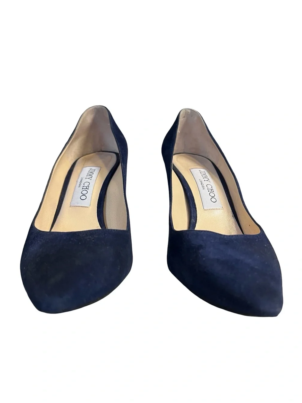 Jimmy Choo Women’s Sz 8.5 Navy Blue Suede Romy 85 Pointed Toe Heels